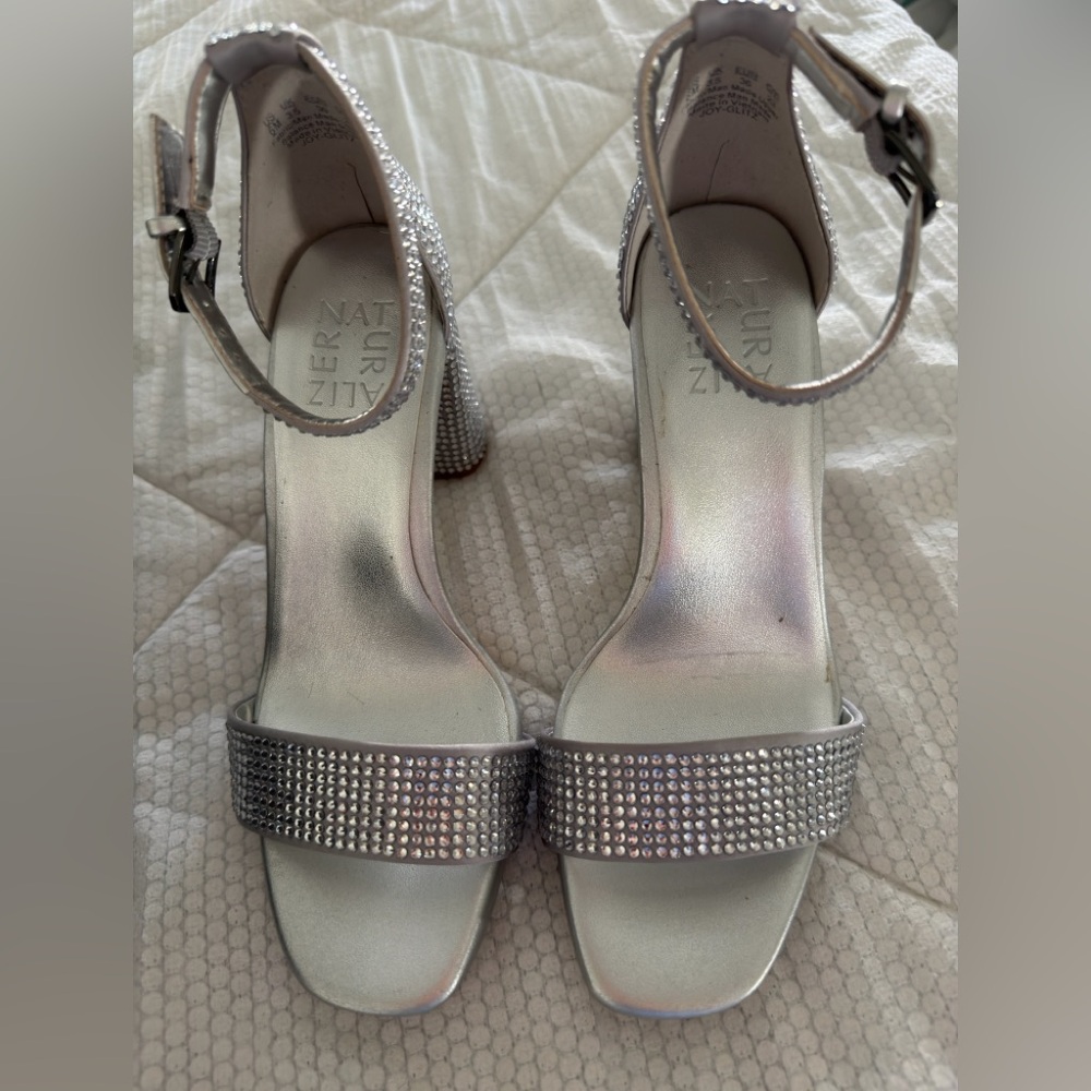 Naturalizer Silver Rhinestone Block Heel Sandals